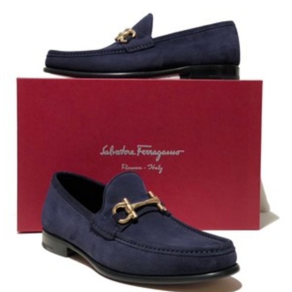 Salvatore Ferragamo Mason suede Gancini loafers in blue.